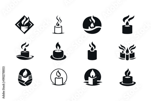 spa wellness. Icon set. Set Logo of spa wellness: candle and steam. harmonious logo variations of the same emblematic concept, each with