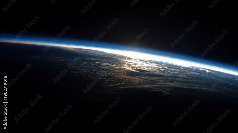 Fototapeta premium Earth atmosphere light curve sunrise from space