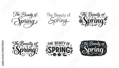 The beauty of spring. Set lettering. harmonious lettering variations of the same emblematic concept, each with different artistic