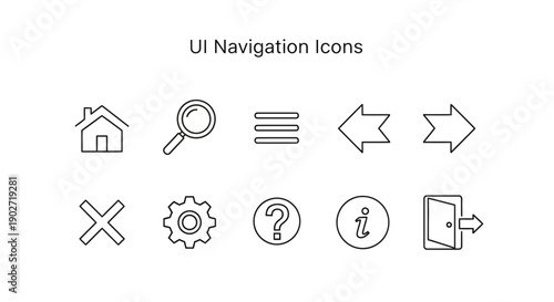 Minimalist outline style user interface navigation icons set for web and mobile application design systems