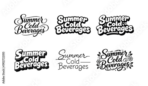 Artistic Beverage Lettering. Summer cold beverages. Set lettering. harmonious lettering variations of the same emblematic concept, each with different artistic