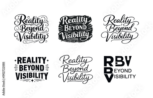 Reality beyond visibility lettering. Set lettering. harmonious lettering variations of the same emblematic concept, each with different