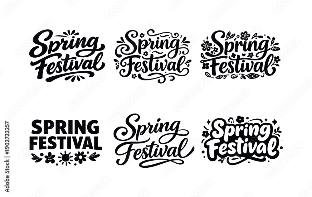 Fototapeta premium Celebrate spring festival. Set lettering. harmonious lettering variations of the same emblematic concept, each with different artistic