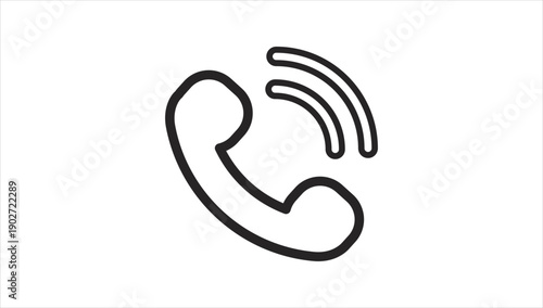 Simple black line drawing of a ringing telephone receiver icon.