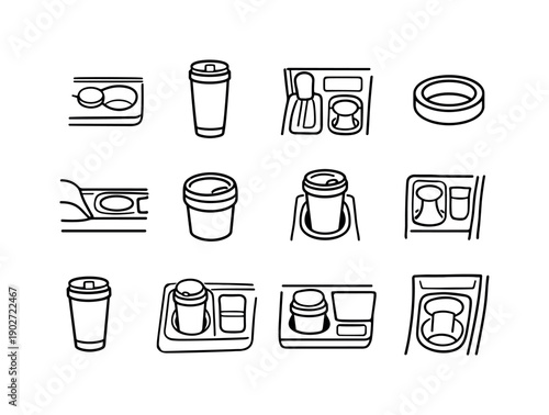 Minimal Travel Cup Holder. Line icon set of Minimal Travel Cup Holder: minimal cup holder, slim travel cup, clean console, simple insert