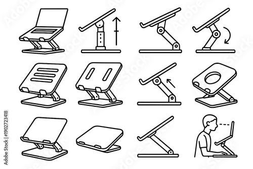 Stand icon modern compact adjustable laptop wide columns functional desk vector riser
