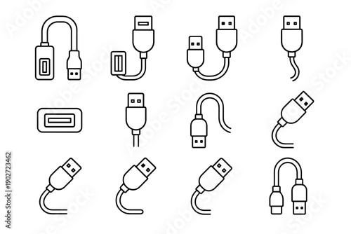 Silhouette inline usb rounded port outline cord structured rubberized vector lightweight icon