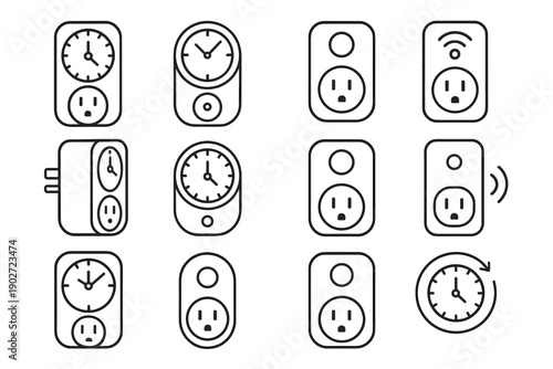 Vector icon minimalist programmable plug circular compact energy plastic scheduling icons device