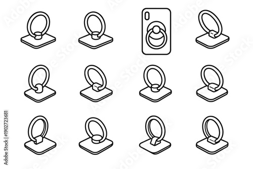 Mobile icon compact clip ergonomic outline vector finger clean phone grip attachment