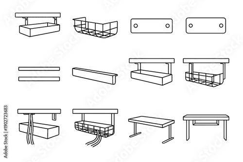 Curved icon containment desk long basket cable mounting precise vector rim