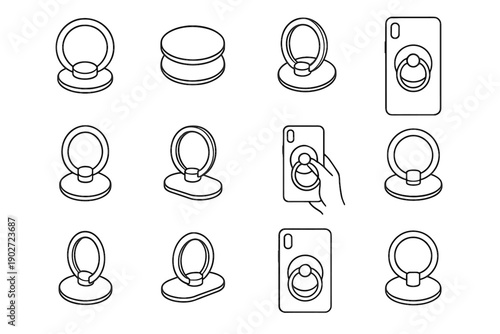 Ring silhouette loop mounting adhesive icon attachment smartphone phone clip grip vector