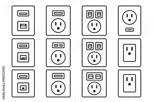 Household geometry usb outlet vector icon rectangular ports electrical functional
