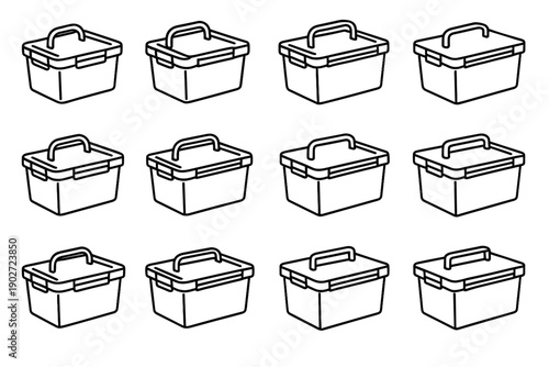 Rectangular vector storage icons handle box portable integrated icon functional container lightweight