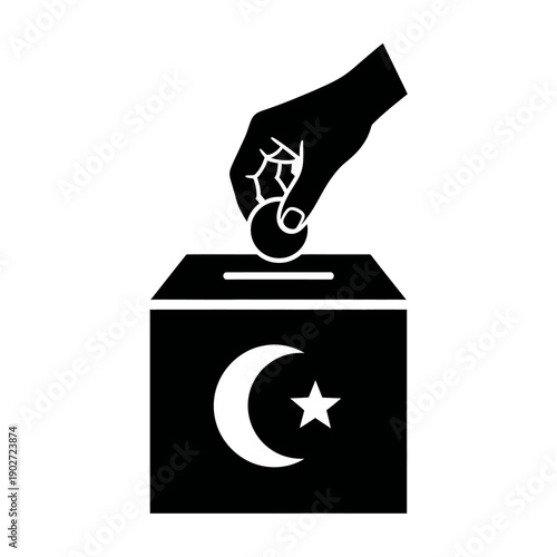 Islamic charity box with hand putting coin for donation zakat design