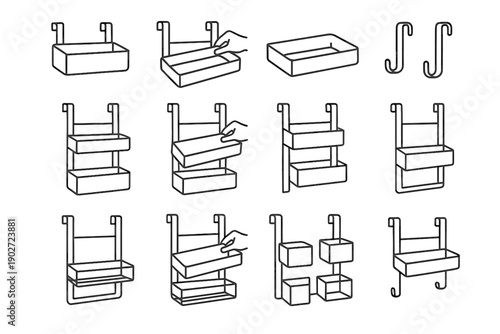 Solution organization detachable door icon functional modular vector organizers form geometry design