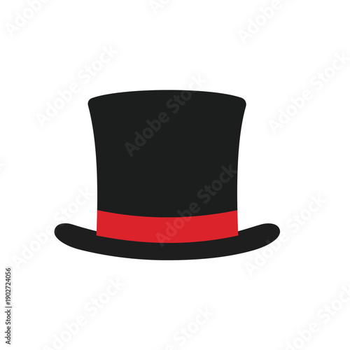 Elegant black top hat with red band for formal events