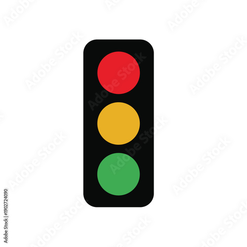 Traffic light with red, yellow, and green lights on black background