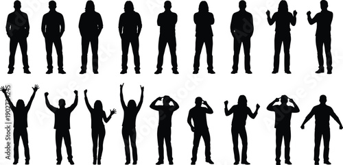 Business professionals men and women in formal suits standing isolated on white background corporate team vector illustration set collection design