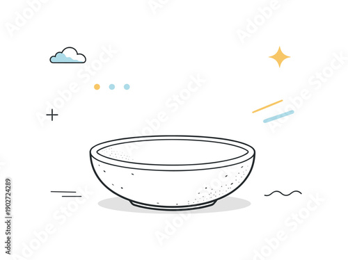 Minimalist Stone Bowl Scene. Stone bowl minimal scene. A single handcrafted bowl centered on a blank surface, abstract accents gently floating around it. Focus