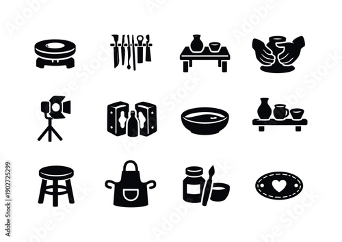 Pottery Studio Icons. Pottery Studio. Solid icon set of Pottery