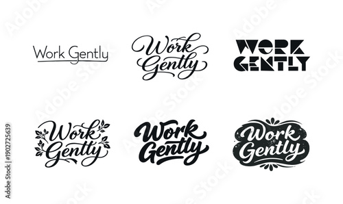 Work gently lettering. Set lettering. harmonious lettering variations of the same emblematic concept, each with different artistic