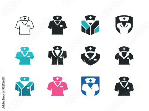 Fashion for specific professions. Icon set. Set Logo of Fashion for specific professions: nurse uniform. harmonious logo variations of the