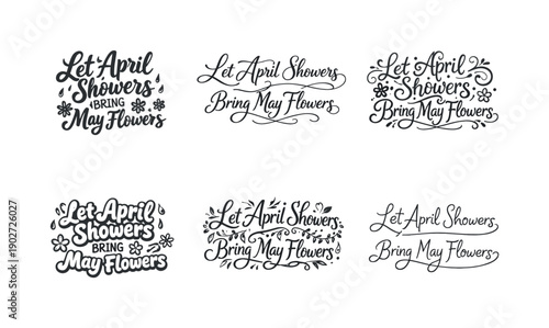 Soft rainy spring quote. Set lettering. harmonious lettering variations of the same emblematic concept, each with different