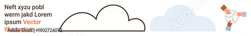Networking, collaboration, digital communication, teamwork, partnership, graphic design. Two cloud shapes with text and handshake symbol. Networking and collaboration