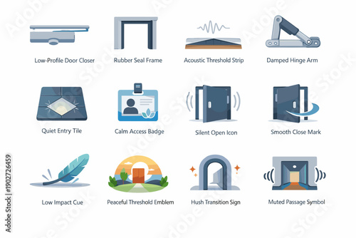 Icon mark door icons rubber utility silent low frame open hush vector