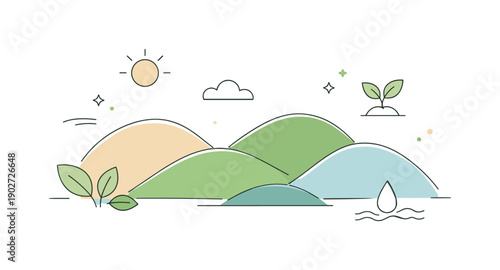 Green concept abstract background. Rounded organic shapes inspired by hills, leaves, and earth elements, softly layered with lots of air.