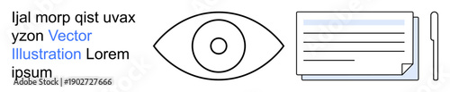 Visual communication, data analysis, business tasks, document management, identity verification, vision concepts. Eye symbol next to a document icon. Visual communication and data analysis