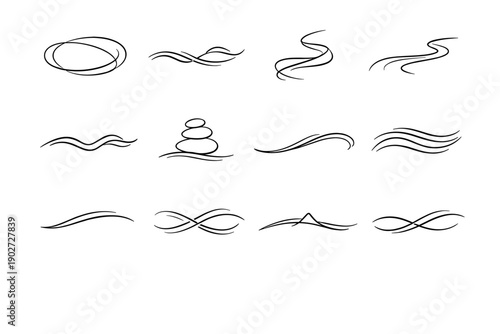 Serene generation simple outline meditative icon vector flow trace image centered ribbon