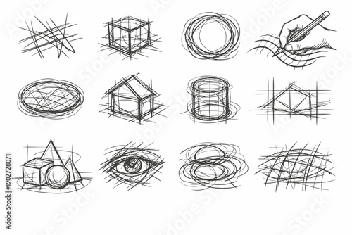 Sketch searching vector simple draft lines image marks icon passes repeated generation