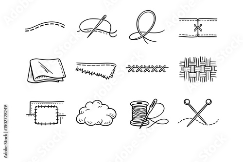 Seam textile stitched generation join vector trace outline icon simple pull image