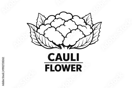 Monochrome cauliflower design with leaves and bold typography