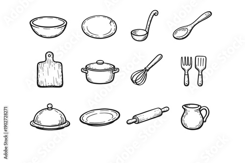 Kitchen craft kitchenware icons mark simple cookware handcrafted vector icon edge farmhouse
