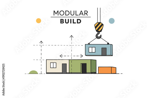 Modular build concept with crane lifting section of prefabricated home
