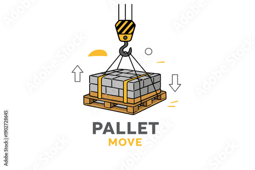 Crane lifting industrial pallet with concrete blocks