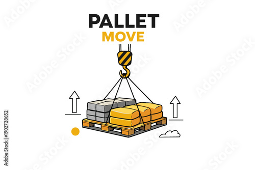 Crane lifting pallets with concrete blocks and sandbags for construction