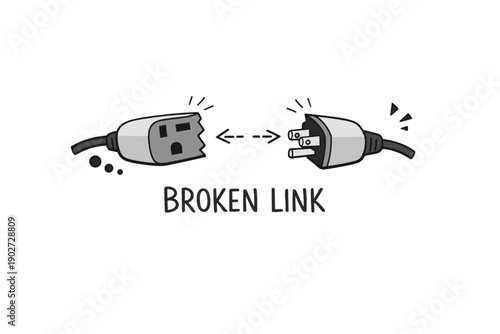 Illustration of a broken link: disconnected power cords with text