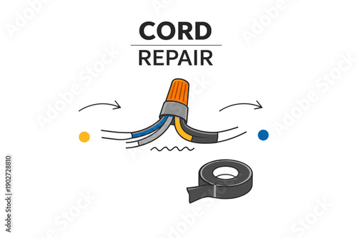 Cord repair diagram with wire connector and tape for electrical fix
