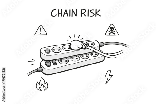 Electrical safety warning: overloaded power strips and fire risk illustration