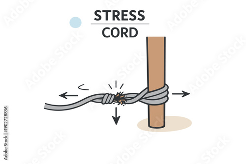 Stress concept illustration featuring a frayed cord tied to a pole