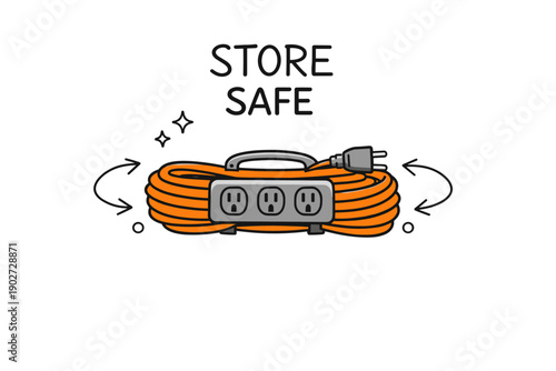 Illustration of safe extension cord storage with handle and plugs