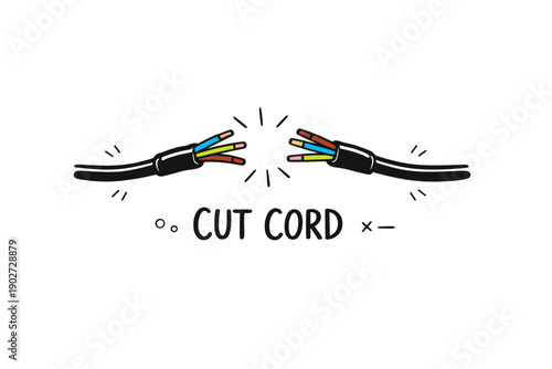 Cut cord symbolizing break from cable connection