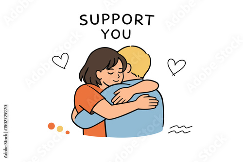 Supportive hug illustration with two people embracing each other