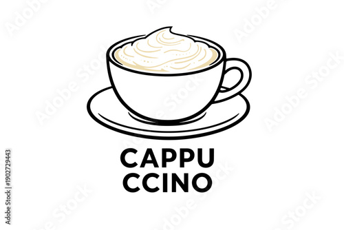 Simple cappuccino clip art with creamy foam in a cup on saucer