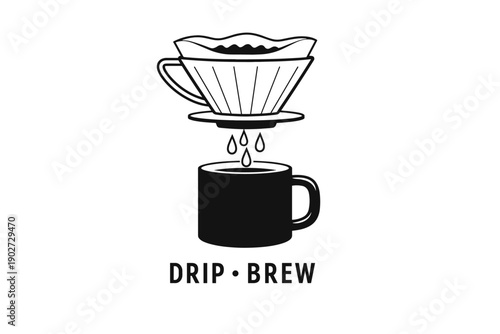 Simple drip brewing concept with mug and coffee filter design