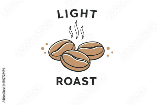 Light roast coffee beans illustration with three steaming coffee beans