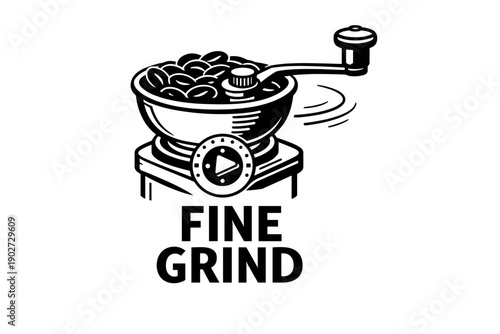 Vintage coffee grinder icon with beans and hand crank illustration